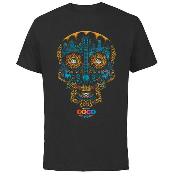 Disney and Pixar's Coco Sugar Skull T-Shirt - Short Sleeve Cotton T-Shirt for Adults - Customized-Black
