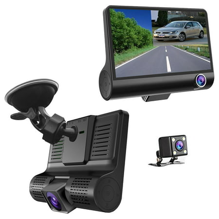 Master Tailgaters 3 Camera Windshield Mount DVR Dash Cam - Records Forward, Cabin & Backup Cameras 4 Inch IPS Screen - Perfect Uber/Lyft / Taxi (Best Dash Cam For Uber Drivers)