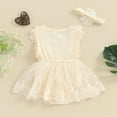 thumbnail image 6 of PEASKJP Baby Girl Romper Baby Girl Clothes Newborn Romper Dress Infant Lace Ruffle Sleeveless Summer Outfits with Headband,0-3 Months Beige, 6 of 7