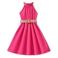 thumbnail image 1 of YOUSNH Robe pour Enfants Couleur Unie Col Suspendu Taille Collection Robe Robe de Princesse Mode Vêtement d'Extérieur Robes pour Filles Rose Vif 8-9 Ans, 1 of 5