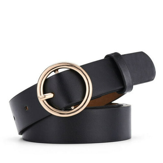 Fortune Ceinture Homme Femme Boucle Ronde Ceinture en Cuir PU Ceinture de Taille Rétro Classique