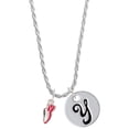 thumbnail image 1 of Delight Jewelry Silvertone Mini Red Running Shoe Silvertone Script Initial Disc - Y - Charm Necklace, 20"+3", 1 of 4