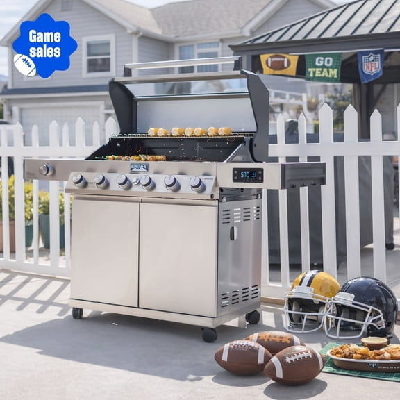 Monument Grills Denali 6-Burner Propane Gas Grill with Clearview Lid and LED Knobs