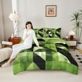 thumbnail image 4 of Manfei Vintage Green Square Queen Comforter Set, Triangle Geometric Bedding Comforter Set, Abstract Ombre Reversible Bedding Set, Lightweight Room Decor, 3-Piece, 4 of 8