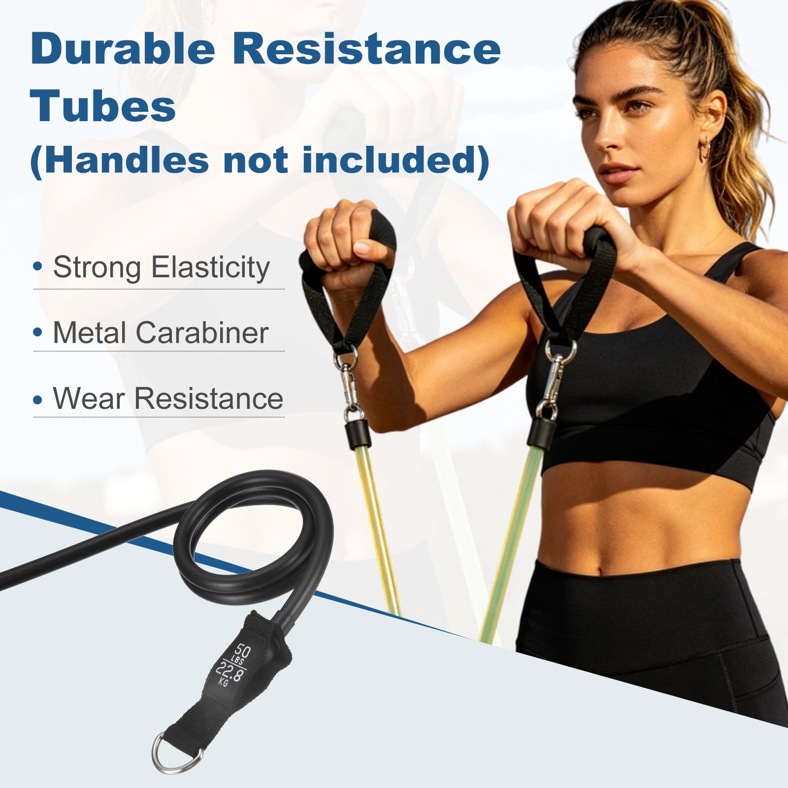 Resistance Tube Band, Exercise Bands with Handles Stretch 50Lbs & 2 PCS & Latex & Black, Fitting for (Men/Women/Fitness/Strength Training/Gym Equipment/Work Out/Outdoor/Indoor)