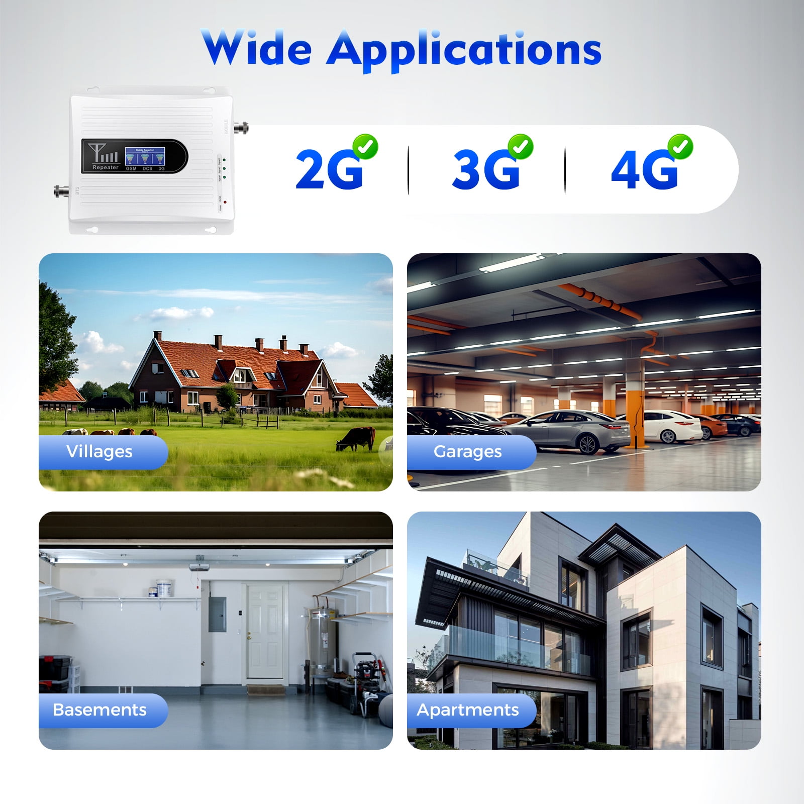 Aluminum Alloy Cell Phone Signal Booster, GSM 3G 4G LTE Amplifier Kit, 900/1800/2100MHz