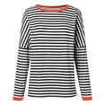 thumbnail image 4 of Striped Long Sleeve Shirt Women, Yigetop Women's New Round Neck Long Sleeved Loose T Shirts Female Comfortable Commute Fashion Long Sleeved Lady T Shirt Striped Shirt Women Hot Pink M, 4 of 5
