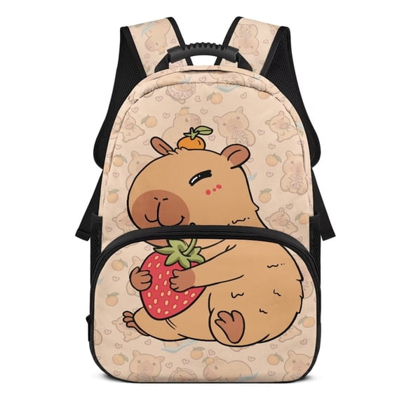 Aplkyhs Capybara Strawberry School Backpack for Students Age 6-18 Large Capacity Ergonomic Padded Adjustable Shoulder Straps Unisex Back to School Backpack for Elementary Middle High School