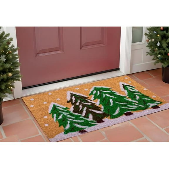 17" X 29" Natural and Green Coir Christmas Trees Outdoor Christmas Door Mat