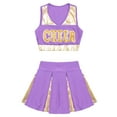 thumbnail image 3 of iiniim Teen Girls Cheer Leader Uniform Sleeveless Letter Print Crop Tops with Skirt Dancewear Lavender 16, 3 of 7