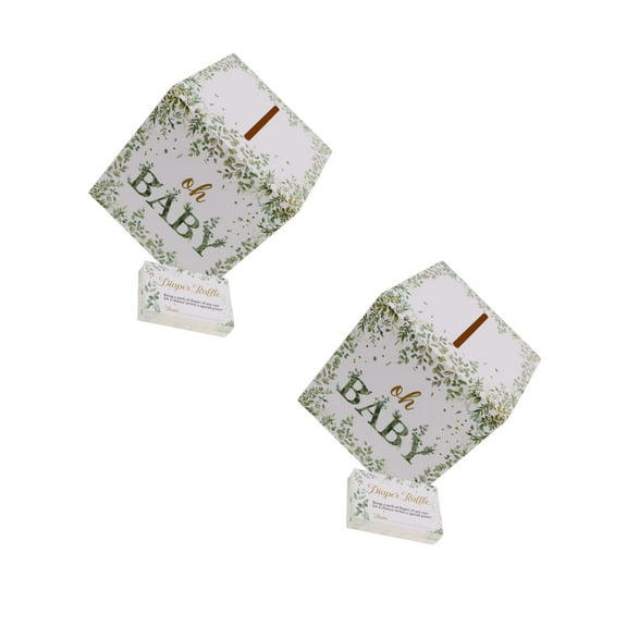 OUNONA 2pcs Greenery Diaper Raffle Tickets With Diaper Raffle Card Sign Box Baby Shower Party Decorations Leaves Diaper Raffle Insert Invitations Card