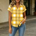 thumbnail image 2 of Ihhxva Tops for Women Plaid Button-Up Blouse Fit Button Detail Moisture-Wicking V-Neck Short Sleeve Shirt S-2XL, 2 of 7