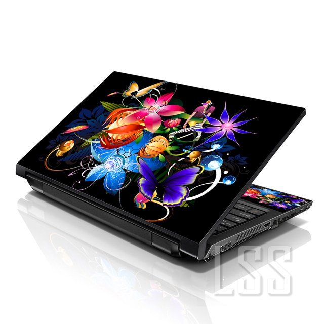 LSS Multi Colored Floral Laptop Skin Sticker Fits 17" to 19" Laptops