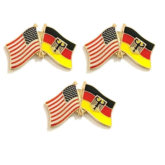 Germany Eagle & US Crossed Double Flag Lapel Pins, Pack of 3