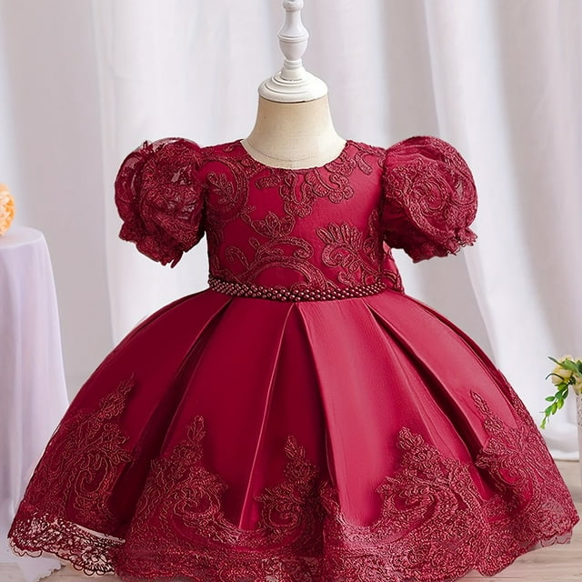 HLONK Robe de Fête en Dentelle pour Bébé Fille, Perles Décoratives, Robe Tutu pour Mariage Anniversaire, Robe Mignonne avec Nœud