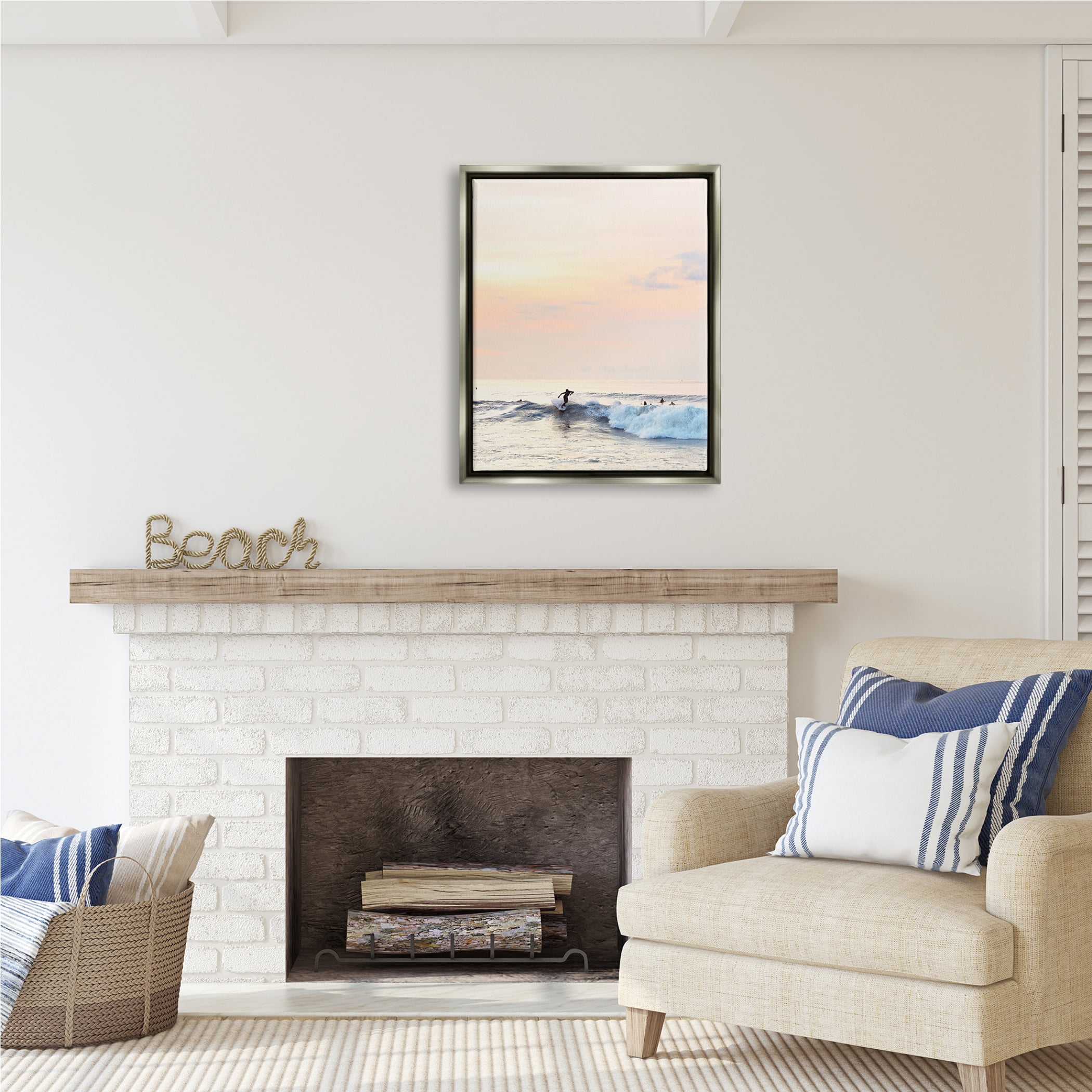 Stupell Industries Sunset Surfer Photography Nature Photography Gray Floater Framed Art Print Wall Art, 25 x 31
