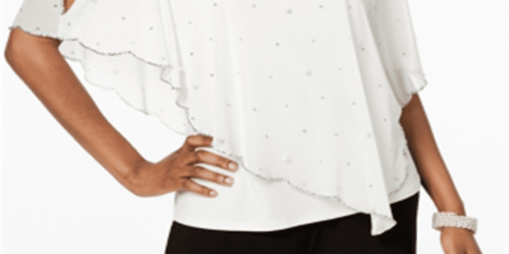 MSK Women's Embellished Asymmetrical Overlay Top -White Size MSK Women's Embellished Asymmetrical Overlay Top -White Size