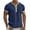 Navy, variant on GUZOM Mens Brown Henley Shirt Short Sleeve | Slim Fit Casual Button Down Top in Linen Cotton Blend,Size XL