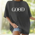 thumbnail image 2 of Spring Tops for Women Casual Oversized Letter Print Short Sleeve T Shirt Blouses,Dark Gray,S, 2 of 5