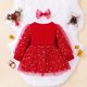 thumbnail image 5 of Diseño de moda: vestido de manga abullonada de malla con estampado de letras en inglés con estampado navideño en caliente para niñas y niños, 5 of 6