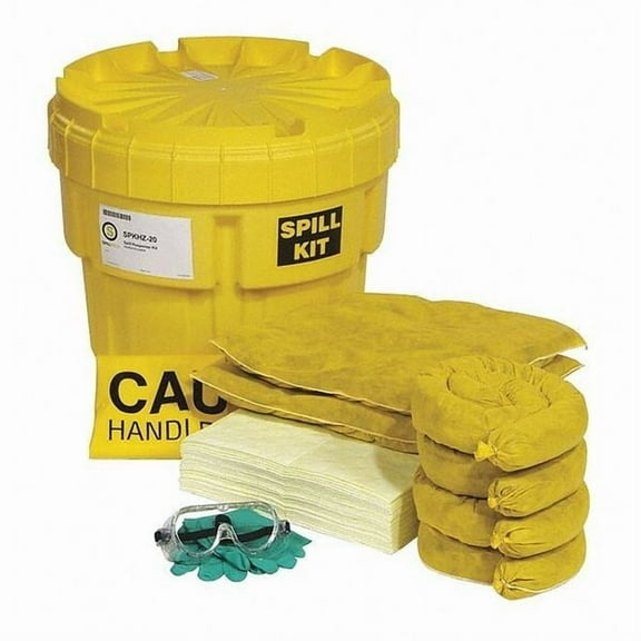 Spill Kit, 15 gal Volume Absorbed per Kit, 20 gal Capacity, Drum, Yellow, 47