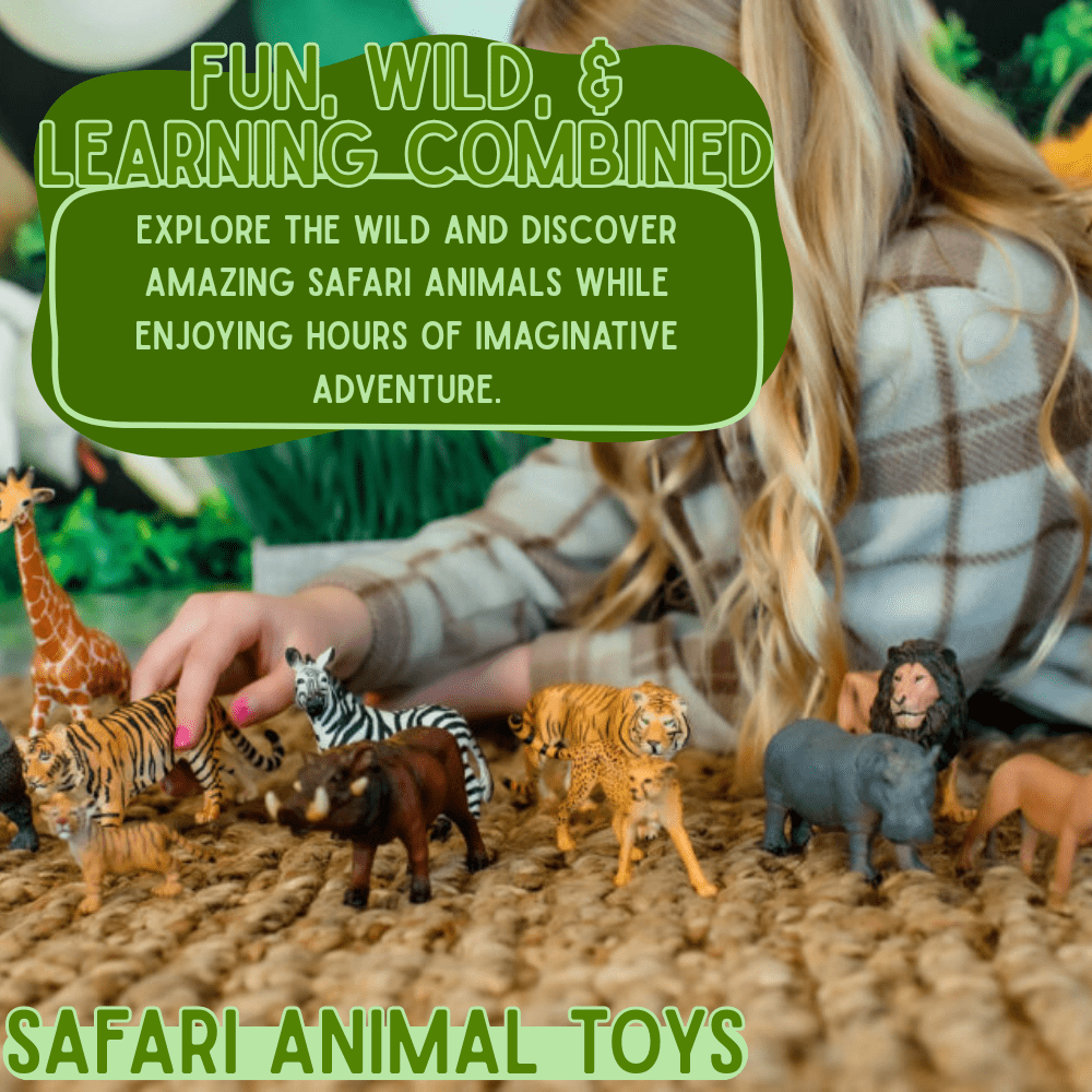 Zaga Toys Safari Wildlife Figurine Bundle – Tigers, Rhino, Hippo, Zebra, Elephant, Lions, and Giraffe Figures