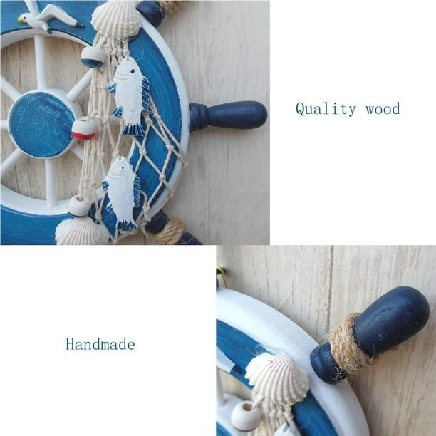 2 Pack 11 Inch Beach Decor Wooden Ship Steering Wheel and Wooden Anchor,  Nautical Boat Anchor Rudder Wall Door Hanging Ornament Decor Beach Theme  Home Party Decoration 