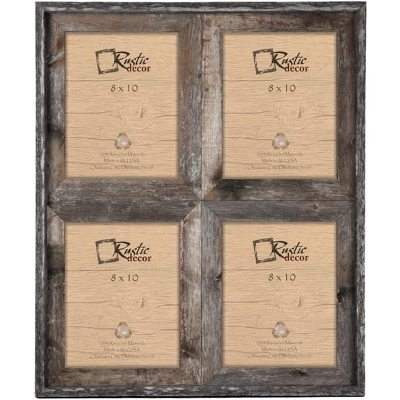 8x10 - 2.5" Wide Reclaimed Rustic Barnwood Collage Photo Frame - Holds 4 Photos