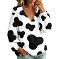 thumbnail image 2 of Blouses for Women Dqueduo Women's Cow Print V Neck Long Sleeve Casual Loose Blouse Shirt, 2 of 7