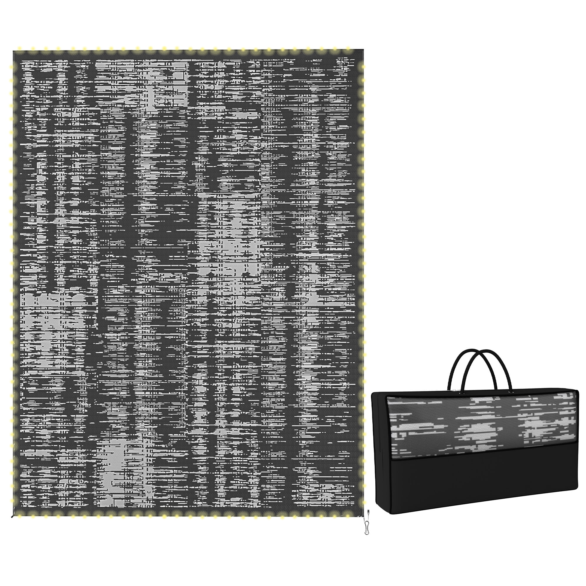 Outsunny Reversible Outdoor Rug Carpet with LED Lights 12' x 9' with Carry Bag & Ground Stakes for Backyard, Deck, Picnic, Beach