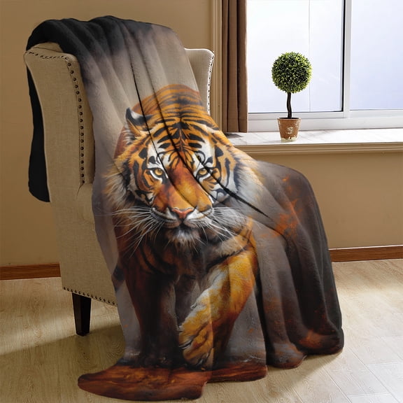 1 Comfortable Soft Tiger Blanket Flannel Throw for All Seasons Suitable for Office Bed and Travel Perfect Gift for Men Women and Elderly