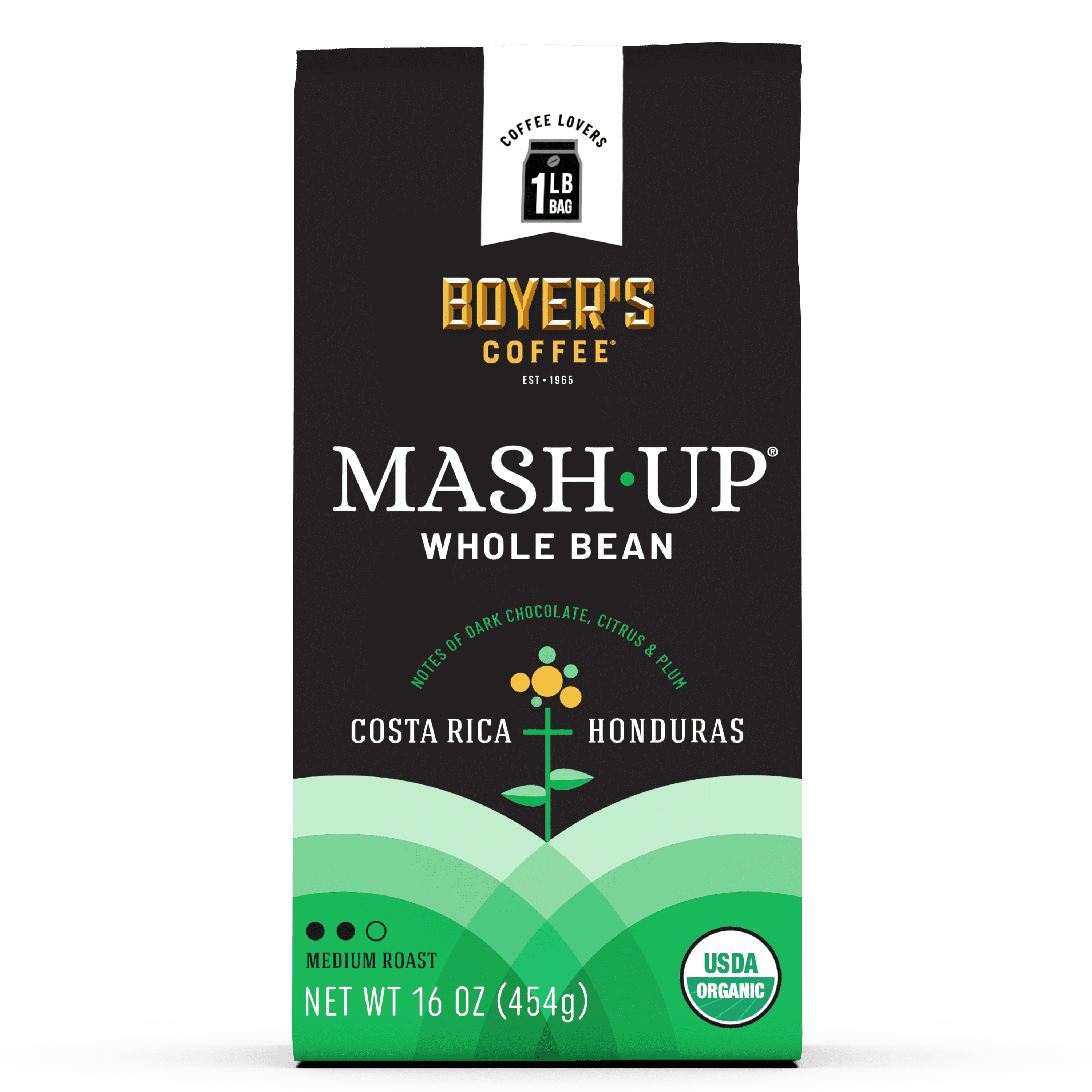 Boyer's Coffee Organic Costa Rica + Honduras, Medium Roast Whole Bean Coffee, 16 oz