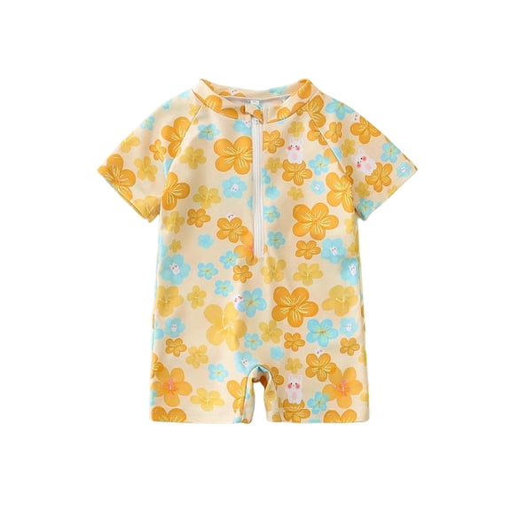 Rvusndi Baby Girls Swimsuit One Piece Zipper Swimwear Toddler Floral Printed Bathing Suit Rash Guard Summer Swimming for Beach Pool Wear 2-3 Years