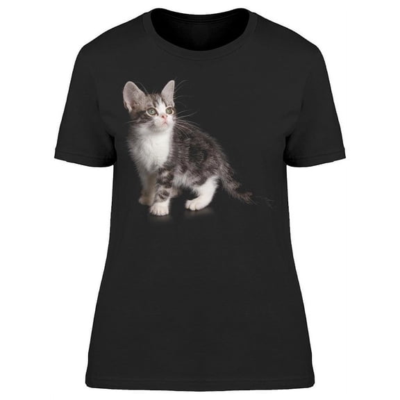Grey Shorthair Cat Looks Up T-Shirt Women -Image by Shutterstock, Female 3X-Large