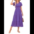 thumbnail image 1 of Vestidos Largos de Verano para Mujer 2025, Informales, con Escote en V, Mangas Abullonadas, Fruncidos, Holgados, para Playa, Bohemios, Largos, Florales, Morados, Talla M, 1 of 10
