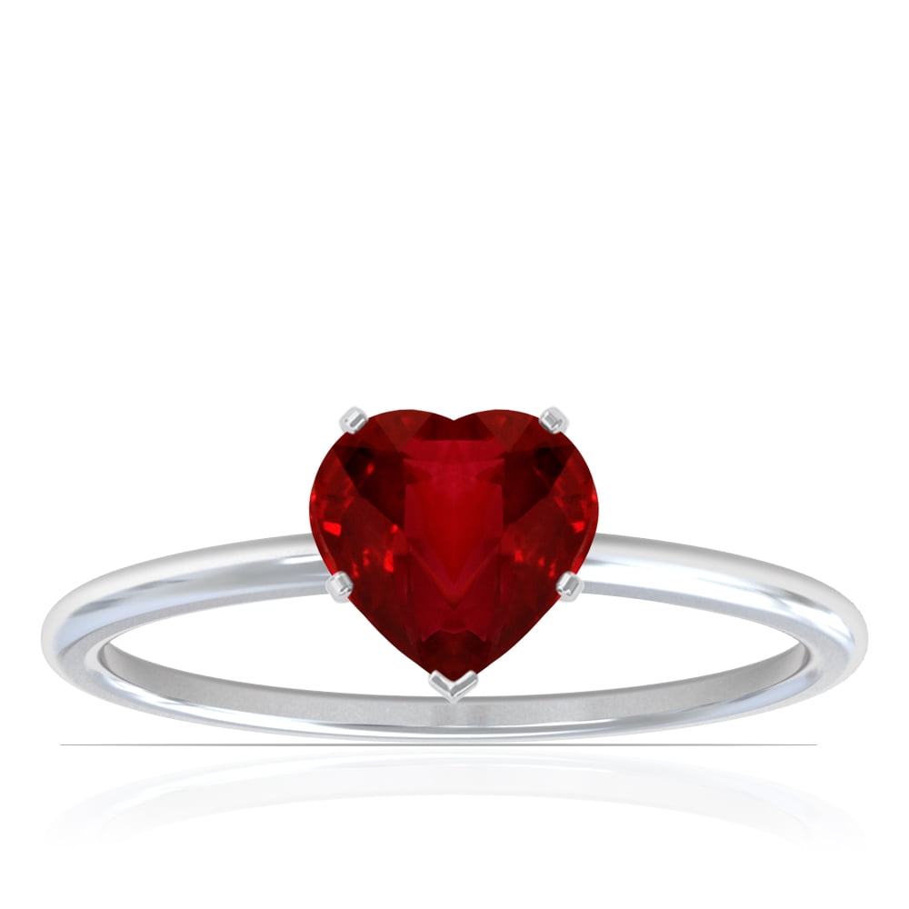 GemsNY July Birthstone Dainty Heart Shape Four Prong Ruby Solitaire