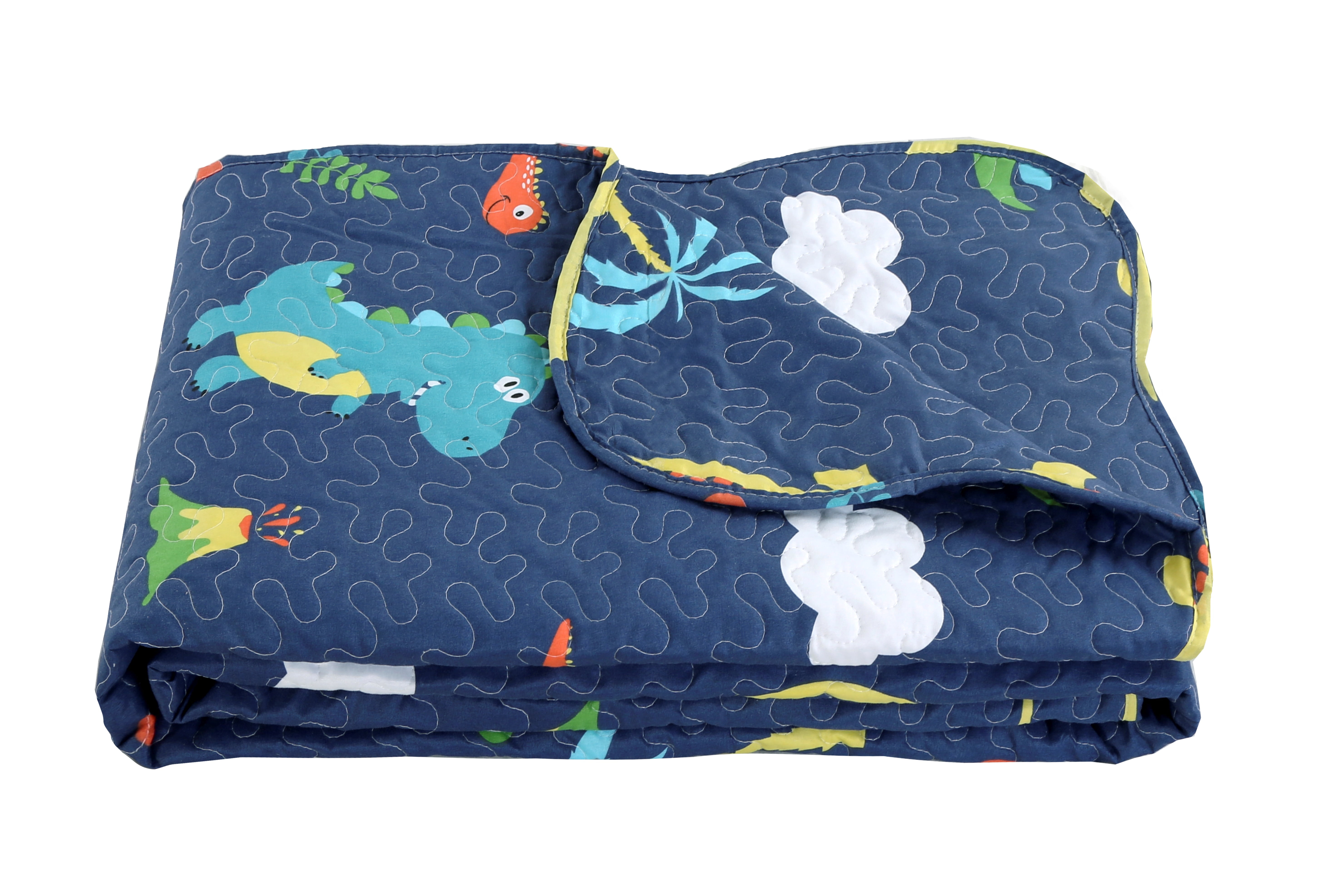 Marina Décoration Literie d'été ultra douce avec couvre-lit et taie d'oreiller matelassée, motif de dinosaures bleu marine