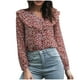 thumbnail image 1 of Blusa de manga larga con cuello en V floral pequeño con volantes sueltos para mujer Pompotops  FGAJ14508, 1 of 9