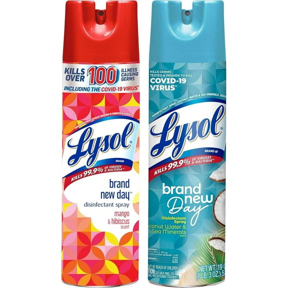 Lysol Disinfectant Spray Multi Scent Bundle - Mango & Hibiscus, Coconut & Sea Minerals Scents, 19 Ounces Pack of 2
