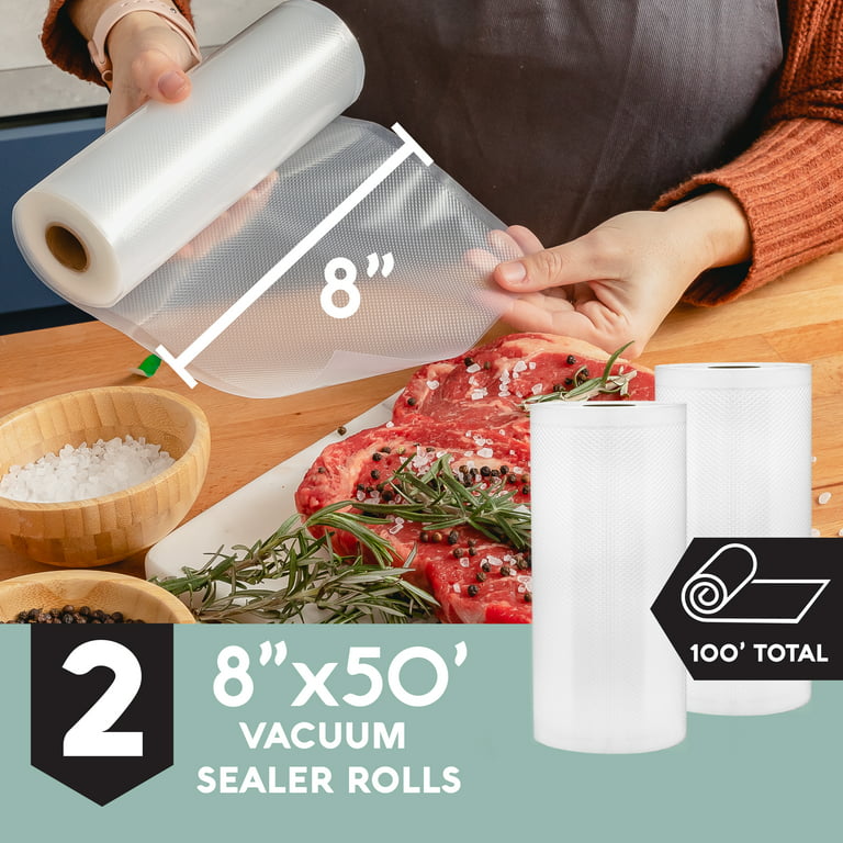 Vacuum Sealer Bags 8 x 50' Vacuum Sealer Rolls for Foods Cut to Size, 2  Packs