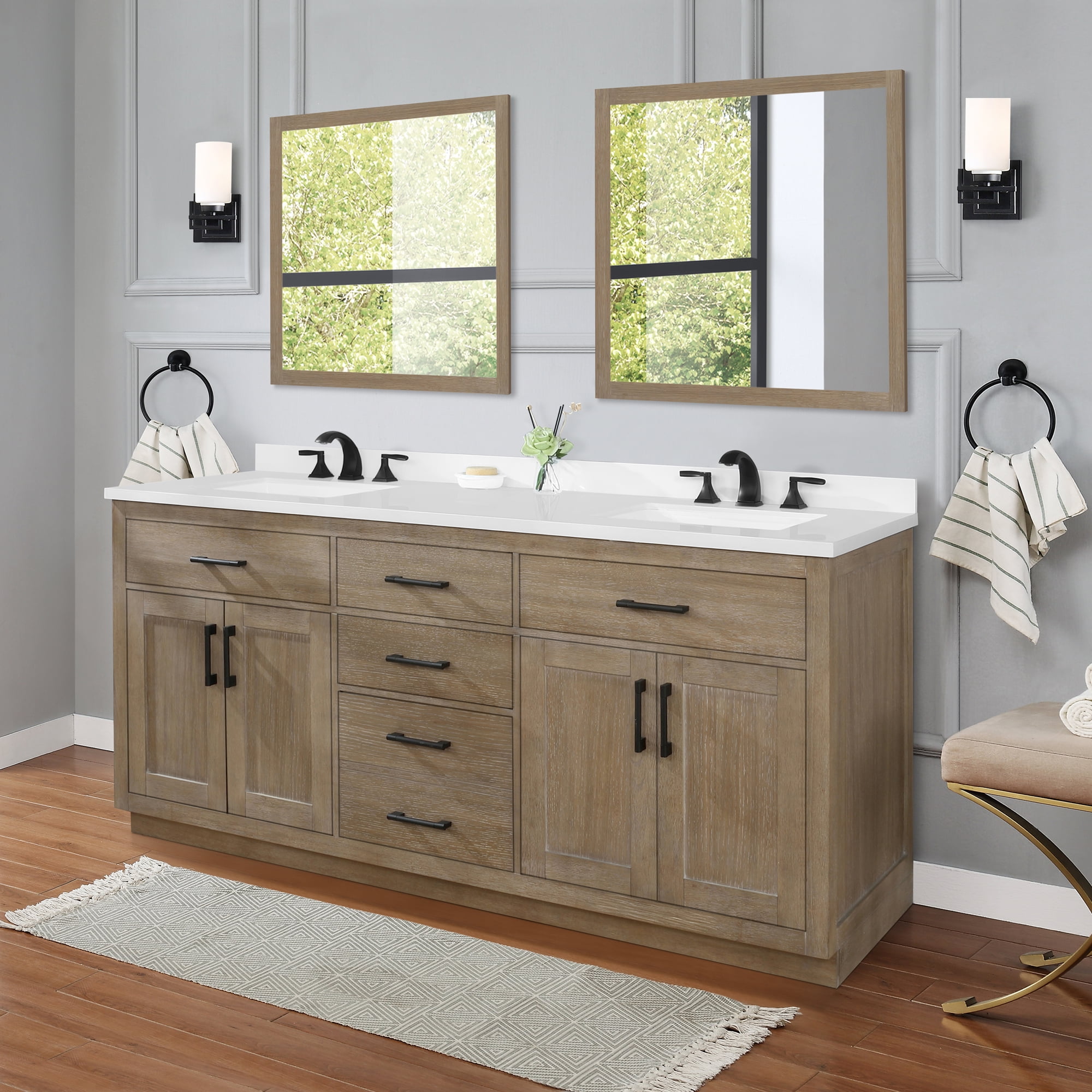Ove Decors Bailey 72 W x 22" D Freestanding Bathroom Vanity with Double Sink, Driftwood Oak