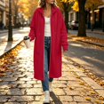 thumbnail image 2 of COMVALUE Womens Long Zip Up Hoodie Jacket Open Front Hoodie Sweatshirt with Pockets Fleece Lightweight Sweaters Oversized Zipper Hooded Cardigan Winter Fall Coats Tunic Sweatshirts (Red, S), 2 of 9
