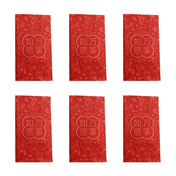 Pekkaxy Red Paper Envelopes 6-Pack 3.43x6.55 Inch, Traditional Blessing Gift for Good Luck & Gratitude, for Chinese New Year Weddings Birthdays Party