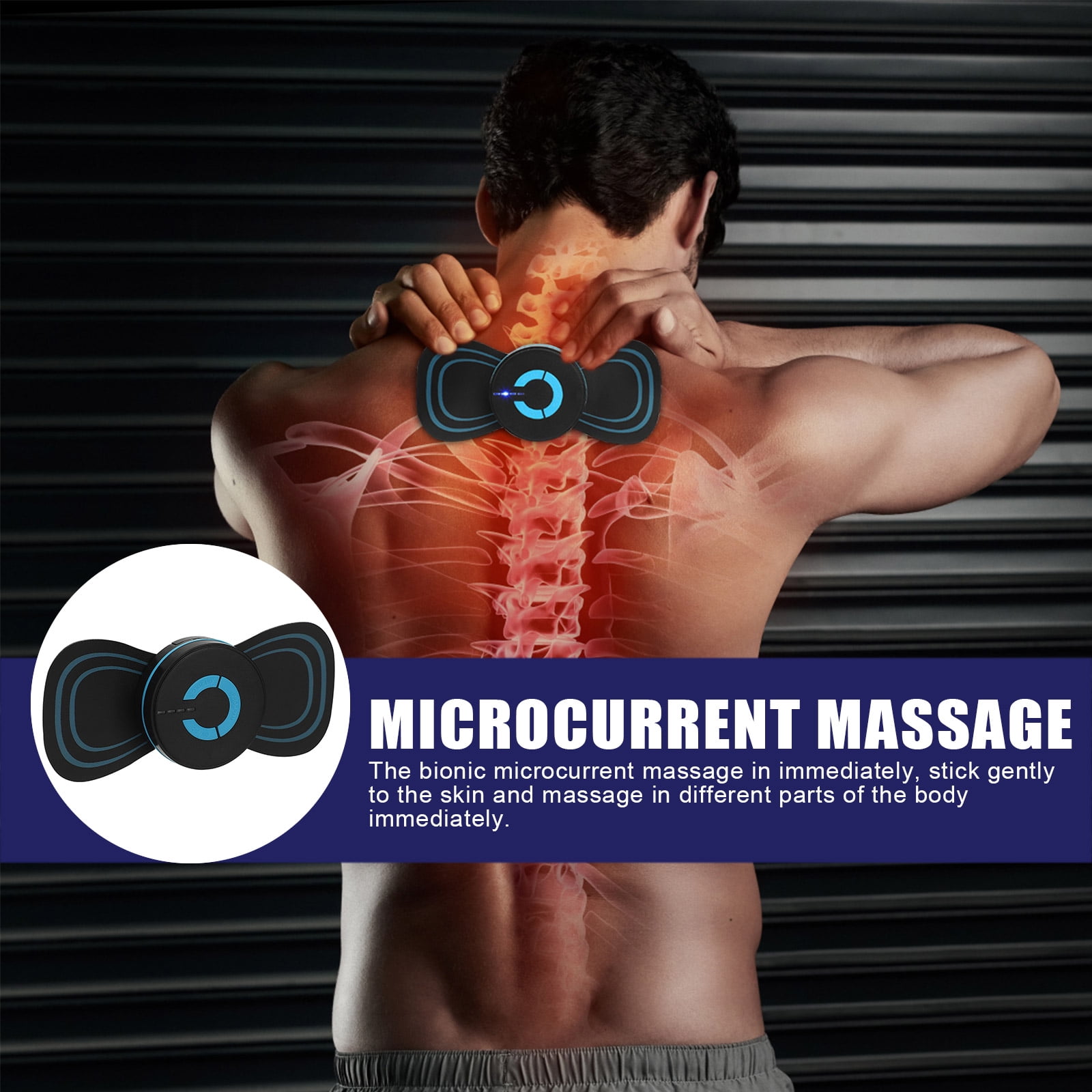 5pc Portable EMS Mini Electric Neck Back Massager Cervical Massage Patch Stimulator, Size: 17 x 6 cm, Blue