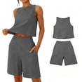 thumbnail image 5 of Costeam Womens 2 Piece Sleeveless Top and Loose Pocket Pants Set Solid Color Soft Stretch Fabric High Waist Casual Wide Leg Pant Outfit Suit, 5 of 6