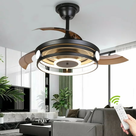

New in 2022! CUMKA 42 Ceiling Fans Remote Control LED Dimmable 6-Speed Timing Ceiling Fans with Lights Farmhouse Low Profile Black Ceiling Fan Light