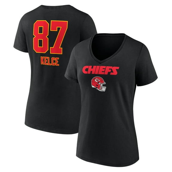 Women's Travis Kelce Black Kansas City Chiefs Team Wordmark Player Name & Number V-Neck T-Shirt