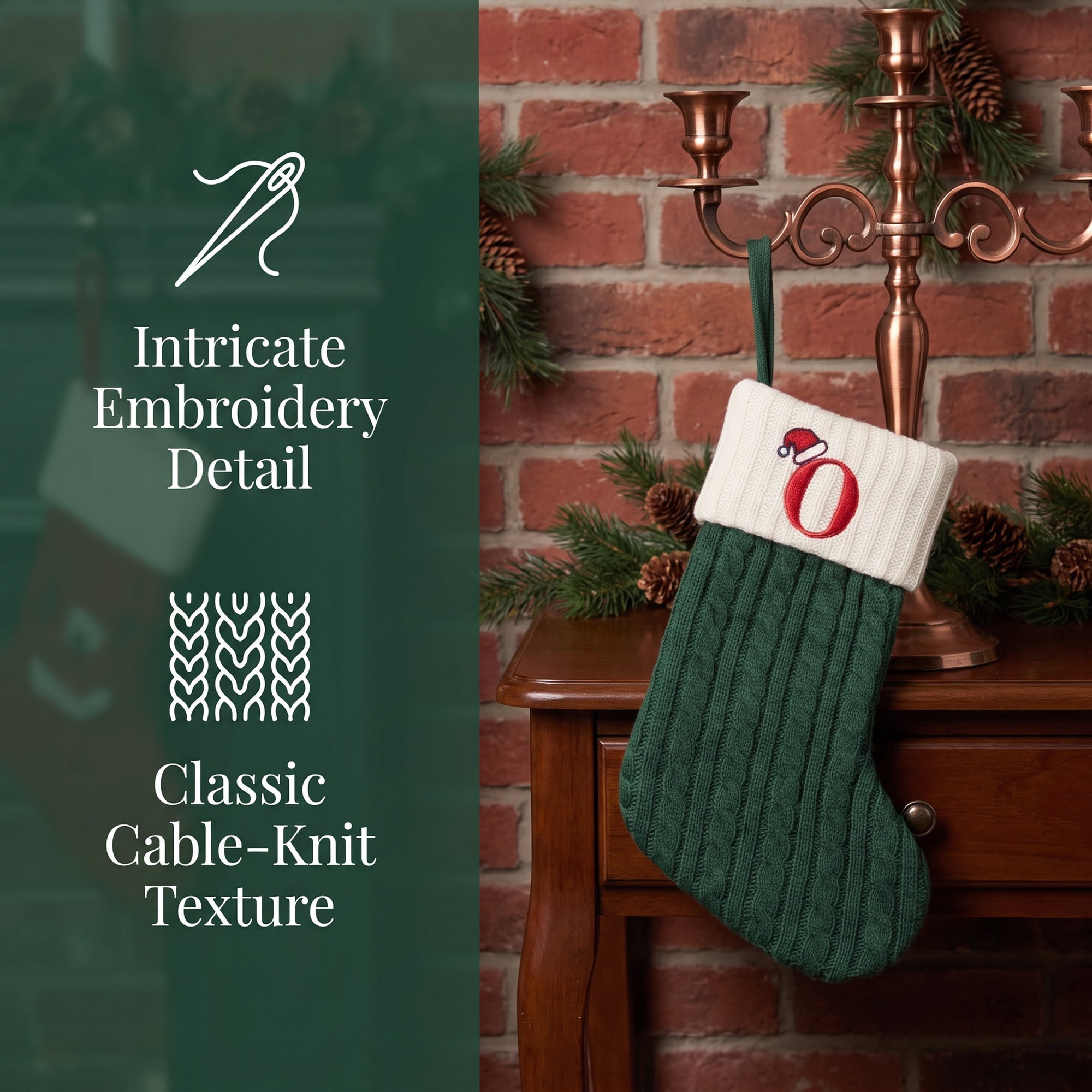 Unique Bargains Christmas Luxury Grand Hearth Accent Stocking Green Letter O 8"