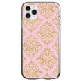 thumbnail image 1 of DistinctInk Clear Shockproof Hybrid Case for iPhone 11 Pro (5.8" Screen) - TPU Bumper, Acrylic Back, Tempered Glass Screen Protector - Pink & Gold Print - Damask Pattern, 1 of 2