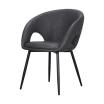 Set of 2 Dark Gray Faux Leather Dining Chair with Black Metal legs